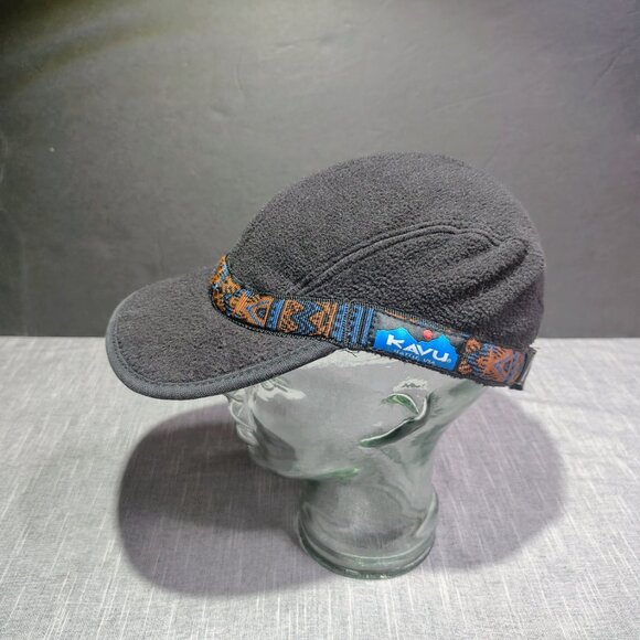 Kavu Fleece Strap Cap Hat Size Small Black Aztec Band Three Panel Duck Bill USA - Picture 1 of 8